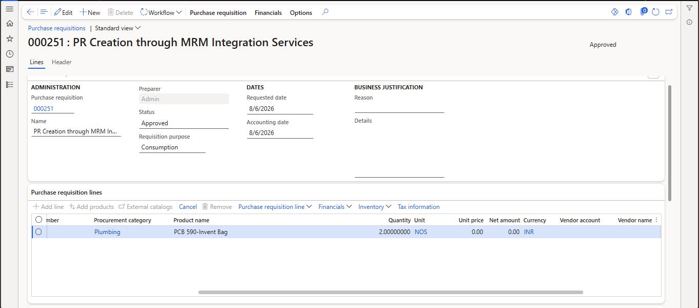Procurement screenshot